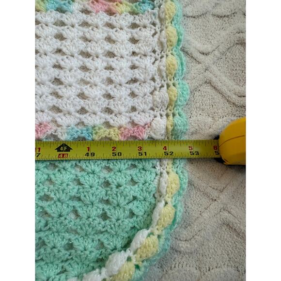 Handmade Pastel Crochet Baby Blanket 42x53, Soft Vintage Style Afghan - Picture 9 of 16
